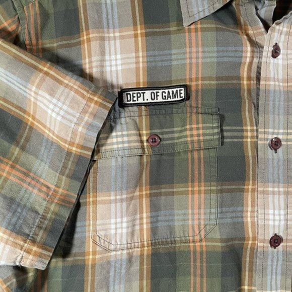 Enyce Patches Shirt Mens Size L Game Wildlife Plaid Hunting Button Short Sleeve - Picture 4 of 7